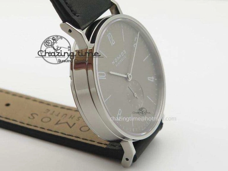 NewStyle Tangente SS Grey Dial On Black Leather Strap A 7645