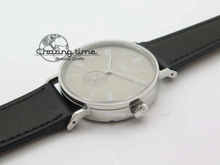 NewStyle Tangente SS Grey Dial On Black Leather Strap A 7645