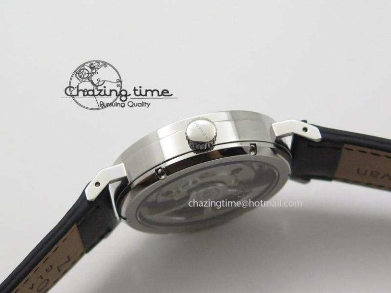 EasyMatch Tangente SS White Dial On Blue Number Markers Red Handset On Black Leather Strap A 7644