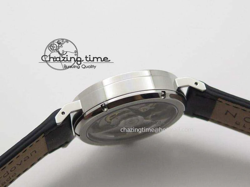 EasyMatch Tangente SS White Dial On Blue Number Markers Red Handset On Black Leather Strap A 7644
