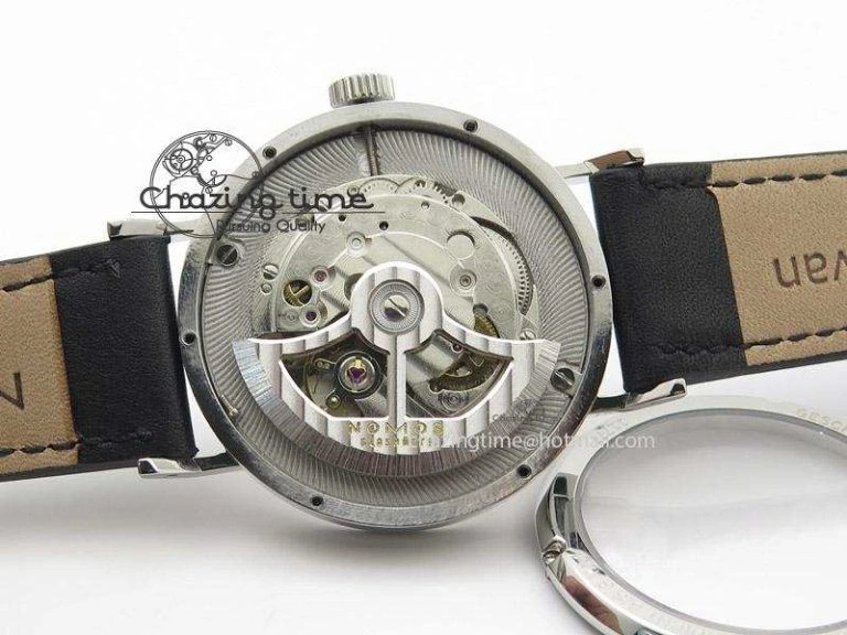 EasyMatch Tangente SS White Dial On Blue Number Markers Red Handset On Black Leather Strap A 7644