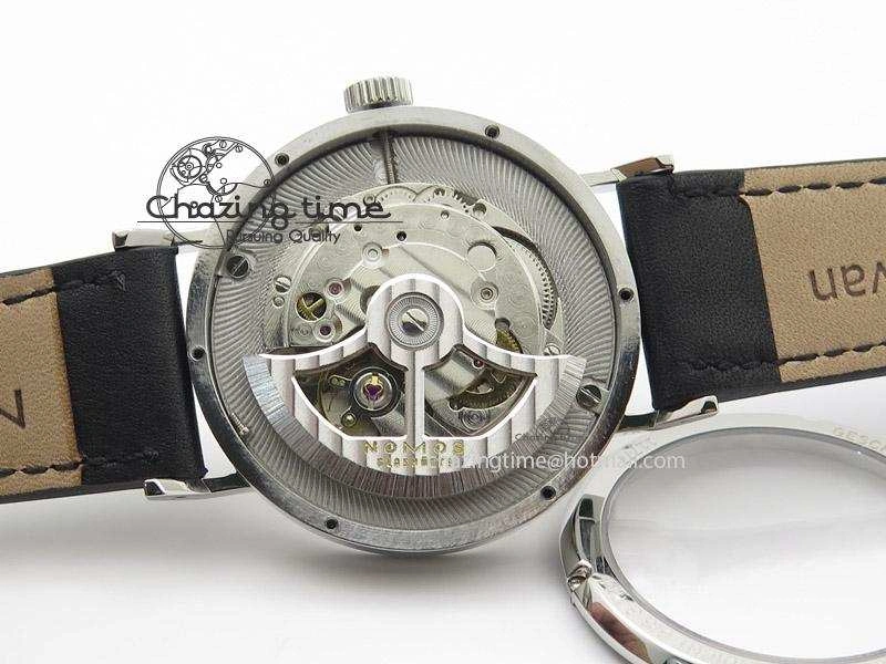 EasyMatch Tangente SS White Dial On Blue Number Markers Red Handset On Black Leather Strap A 7644