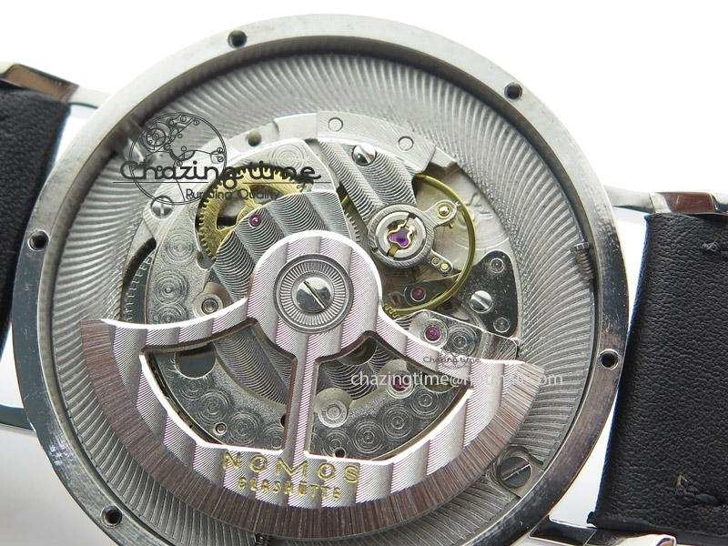 EasyMatch Tangente SS White Dial On Blue Number Markers Red Handset On Black Leather Strap A 7644
