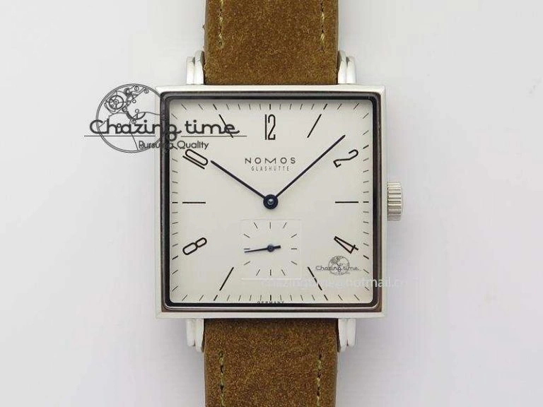 EasyMatch Tangente SS White Dial On Blue Number Markers Red Handset On Black Leather Strap A 7644