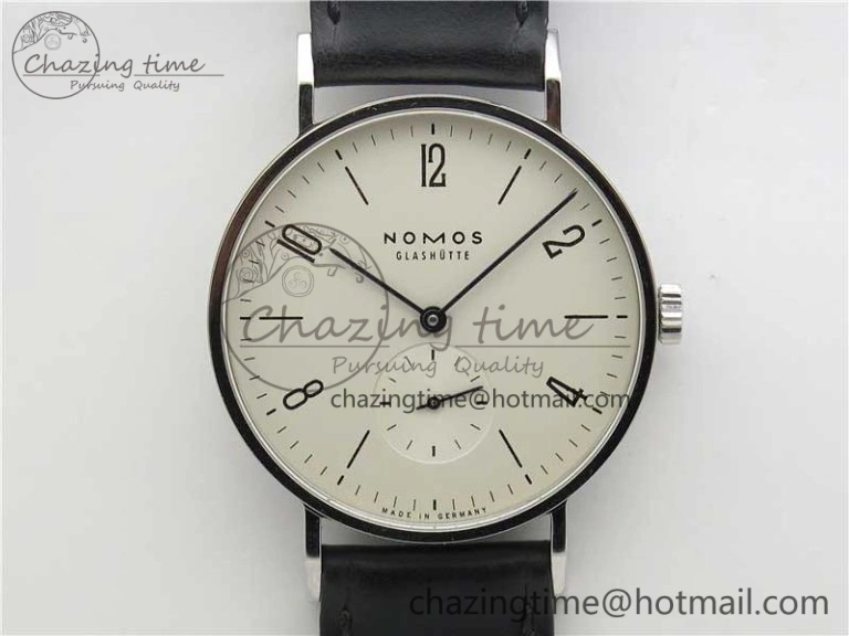 EasyMatch Tangente SS White Dial On Blue Number Markers Red Handset On Black Leather Strap A 7644