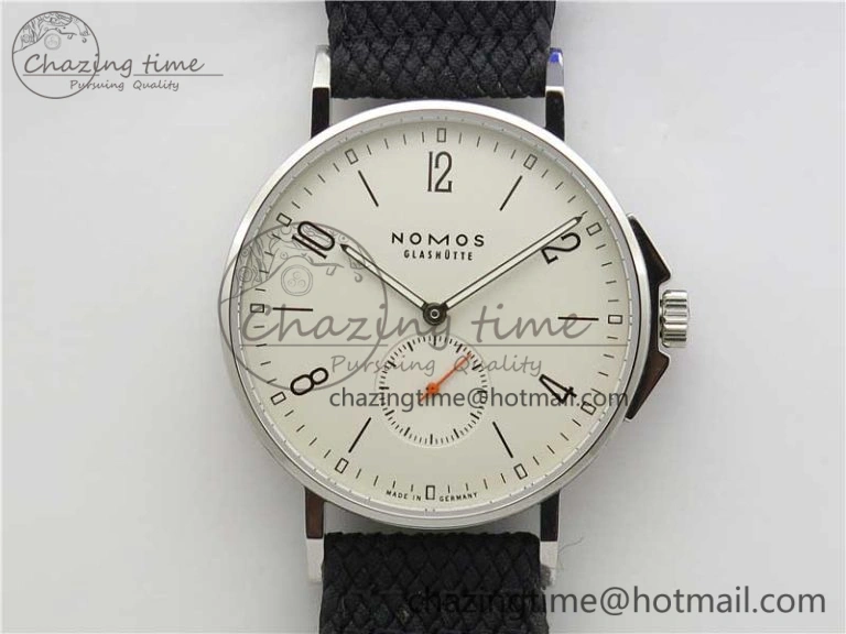 EasyMatch Tangente SS White Dial On Blue Number Markers Red Handset On Black Leather Strap A 7644