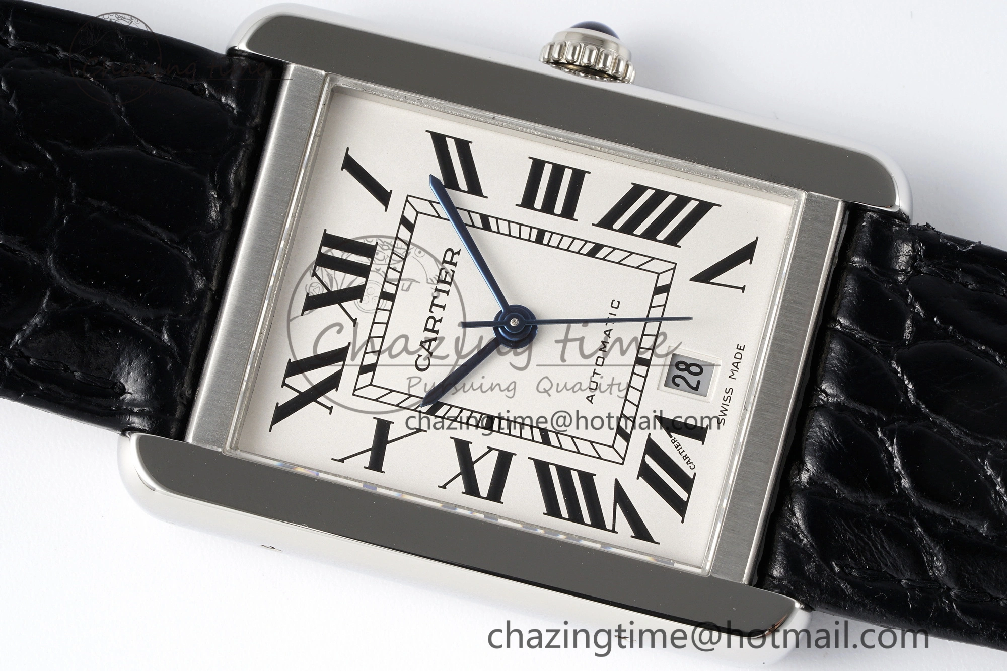 Tank 41 SS APSF 1:1 Best Edition White Dial on Black Croco Leather Strap MIYOTA SoftTouch 6053