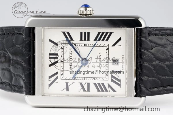 Tank 41 SS APSF 1:1 Best Edition White Dial on Black Croco Leather Strap MIYOTA SoftTouch 6053