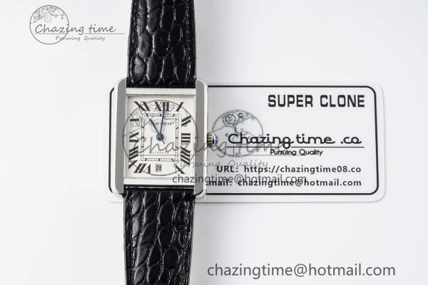 Tank 41 SS APSF 1:1 Best Edition White Dial on Black Croco Leather Strap MIYOTA SoftTouch 6053