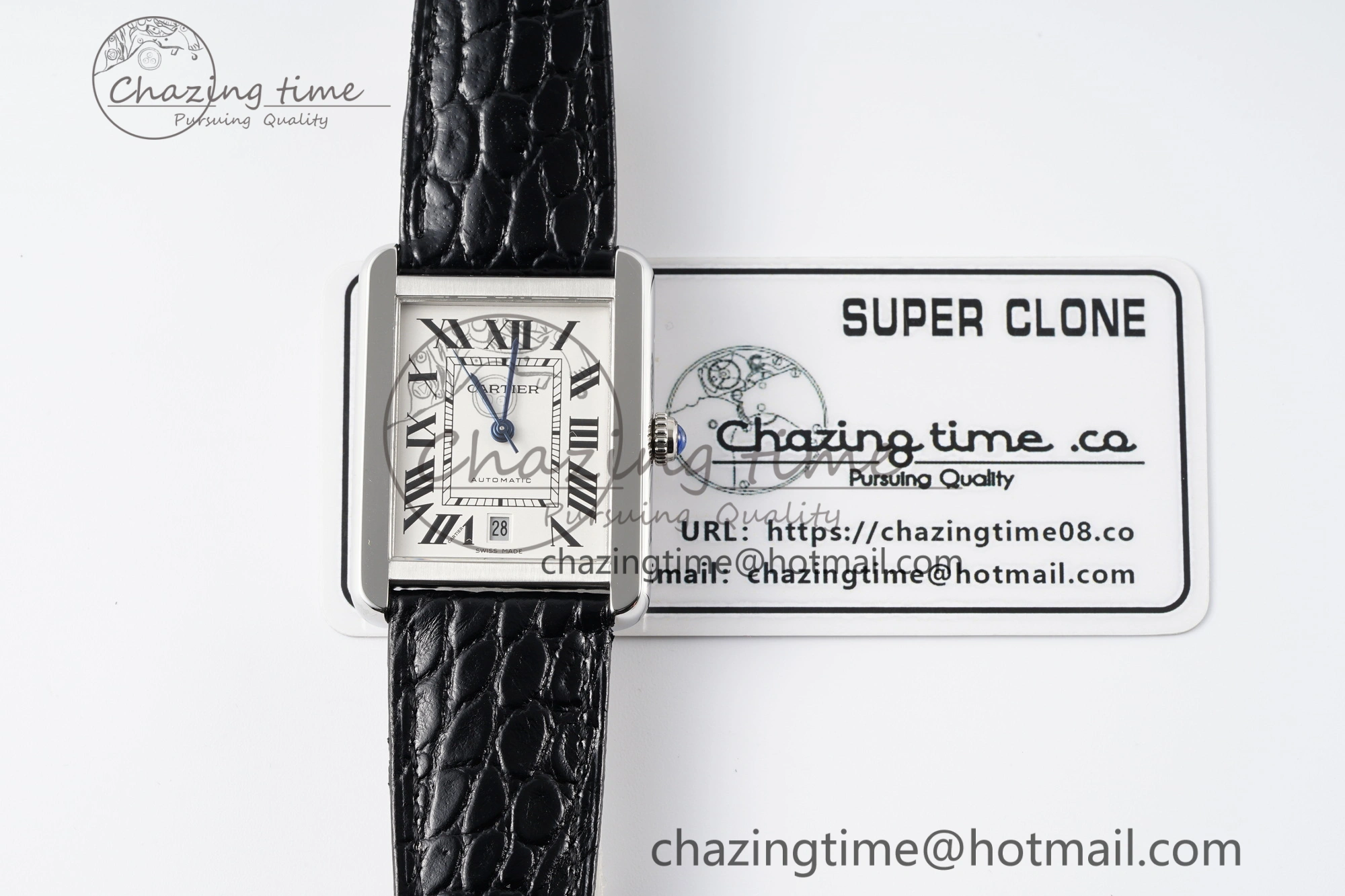 Tank 41 SS APSF 1:1 Best Edition White Dial on Black Croco Leather Strap MIYOTA SoftTouch 6053
