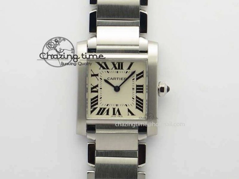 Casual Tank Francaise 30mm Ladies SS TW 1:1 Best Edition White Dial On SS Bracelet Ronda Quartz 10775