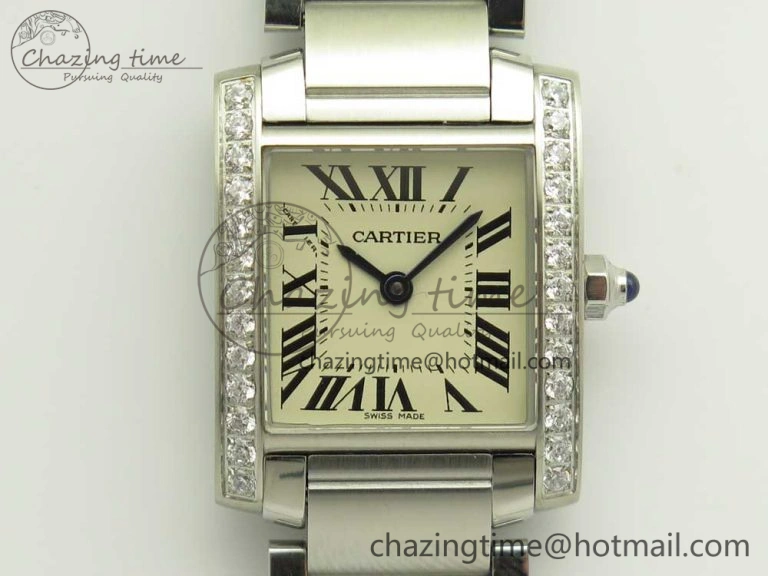 Tank Francaise Ladies 25mm Dia Bezel SS 8848F 1:1 Best Edition Ivory Dial on SS Bracelet Ronda Quartz StreetReady 10642