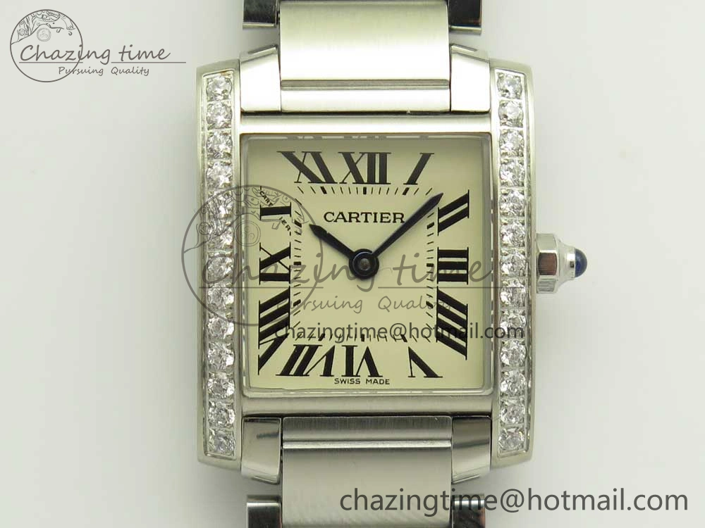 Tank Francaise Ladies 25mm Dia Bezel SS 8848F 1:1 Best Edition Ivory Dial on SS Bracelet Ronda Quartz StreetReady 10642