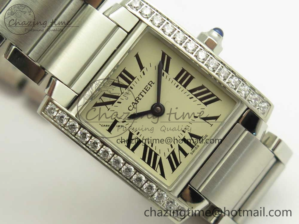 Tank Francaise Ladies 25mm Dia Bezel SS 8848F 1:1 Best Edition Ivory Dial on SS Bracelet Ronda Quartz StreetReady 10642