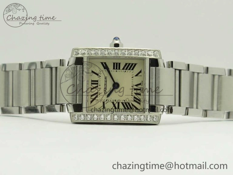 Tank Francaise Ladies 25mm Dia Bezel SS 8848F 1:1 Best Edition Ivory Dial on SS Bracelet Ronda Quartz StreetReady 10642