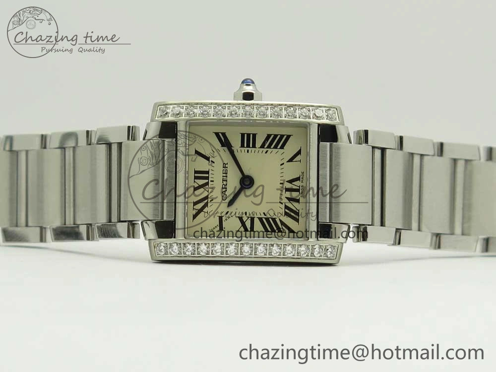 Tank Francaise Ladies 25mm Dia Bezel SS 8848F 1:1 Best Edition Ivory Dial on SS Bracelet Ronda Quartz StreetReady 10642