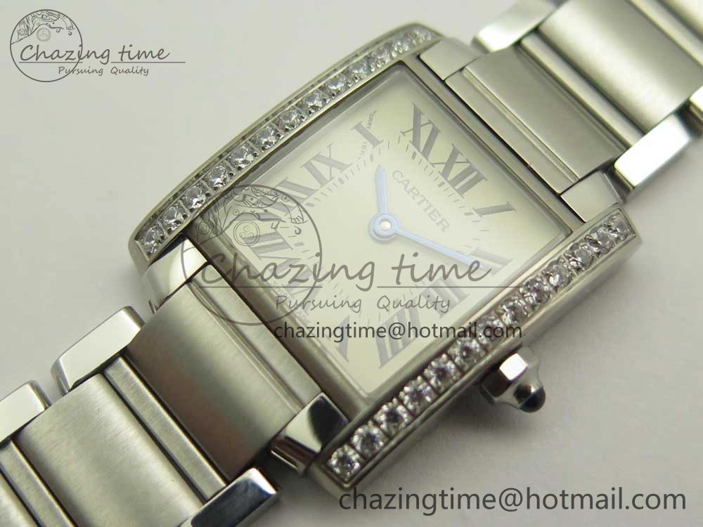 Tank Francaise Ladies 25mm Dia Bezel SS 8848F 1:1 Best Edition Ivory Dial on SS Bracelet Ronda Quartz StreetReady 10642