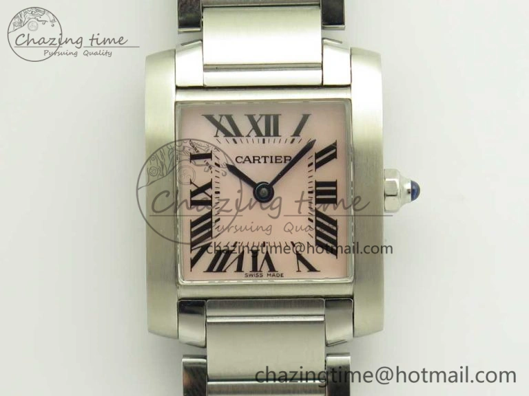 ZeroBulk Tank Francaise Ladies 25mm SS 8848F 1:1 Best Edition Pink Dial on SS Bracelet Ronda Quartz 10639