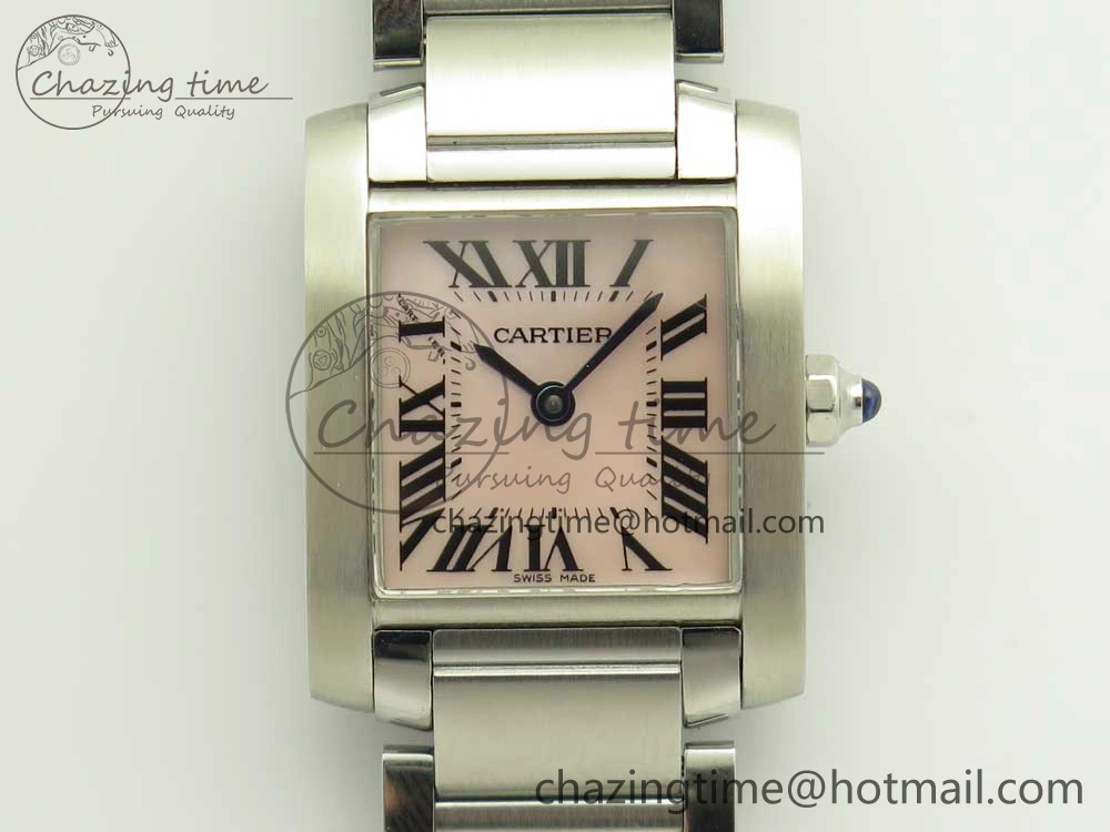 ZeroBulk Tank Francaise Ladies 25mm SS 8848F 1:1 Best Edition Pink Dial on SS Bracelet Ronda Quartz 10639
