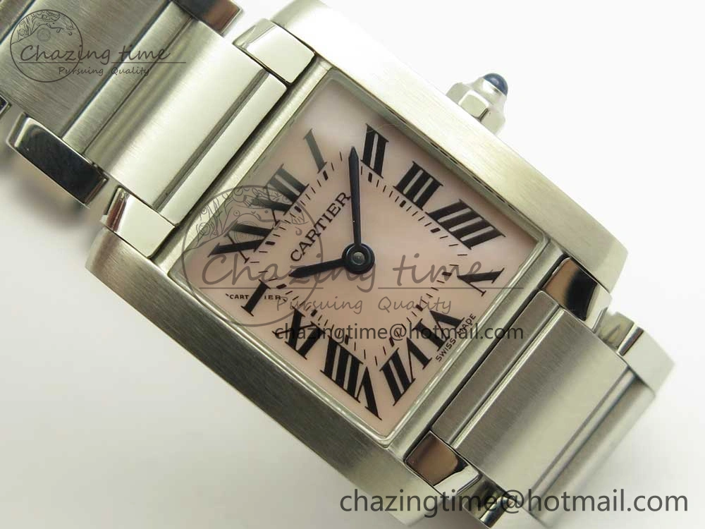 ZeroBulk Tank Francaise Ladies 25mm SS 8848F 1:1 Best Edition Pink Dial on SS Bracelet Ronda Quartz 10639
