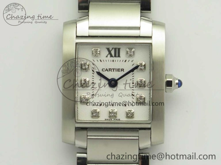 Tank Francaise Ladies 25mm SS 8848F 1:1 Best Edition White Dial Diamond Markers on SS Bracelet Ronda Quartz Elegant 6175