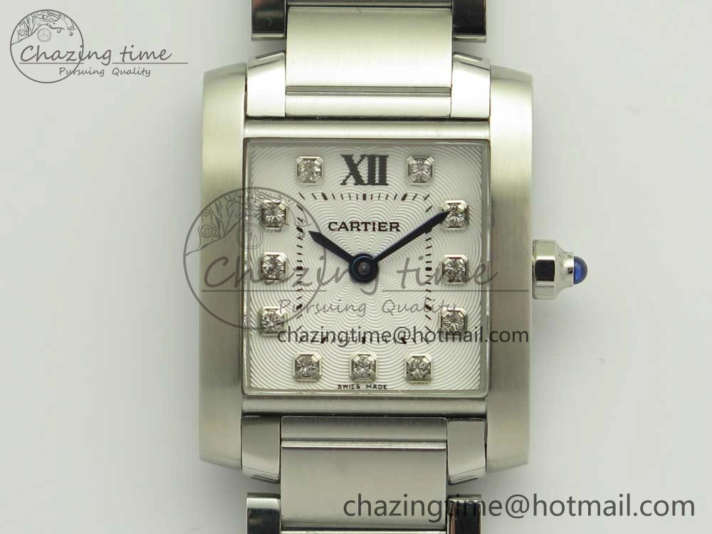Tank Francaise Ladies 25mm SS 8848F 1:1 Best Edition White Dial Diamond Markers on SS Bracelet Ronda Quartz Elegant 6175