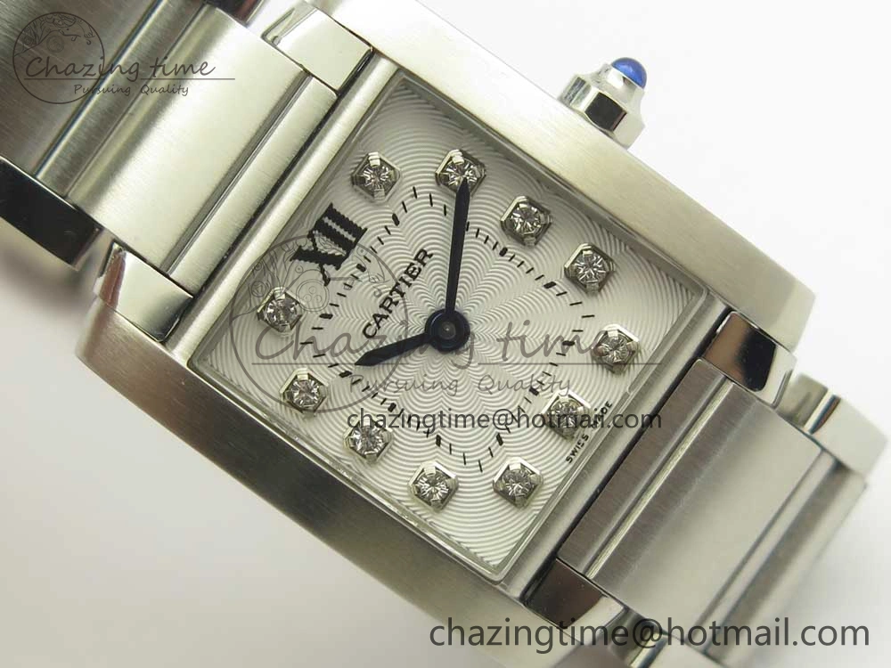 Tank Francaise Ladies 25mm SS 8848F 1:1 Best Edition White Dial Diamond Markers on SS Bracelet Ronda Quartz Elegant 6175