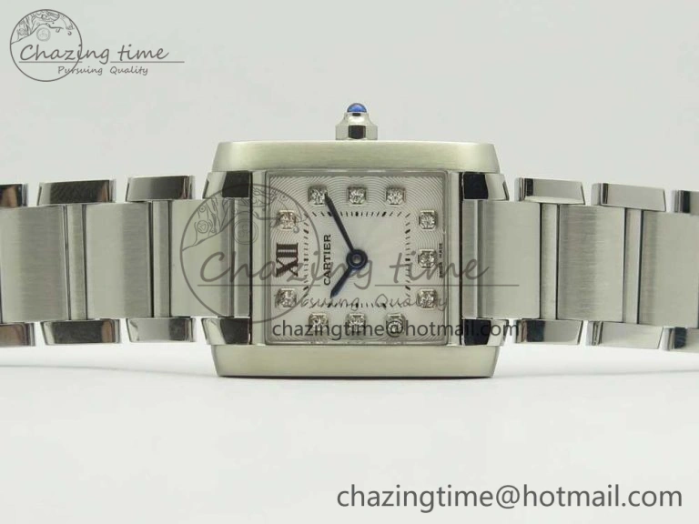Tank Francaise Ladies 25mm SS 8848F 1:1 Best Edition White Dial Diamond Markers on SS Bracelet Ronda Quartz Elegant 6175