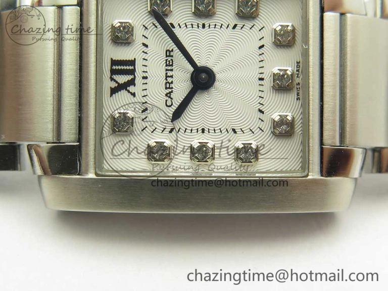 Tank Francaise Ladies 25mm SS 8848F 1:1 Best Edition White Dial Diamond Markers on SS Bracelet Ronda Quartz Elegant 6175