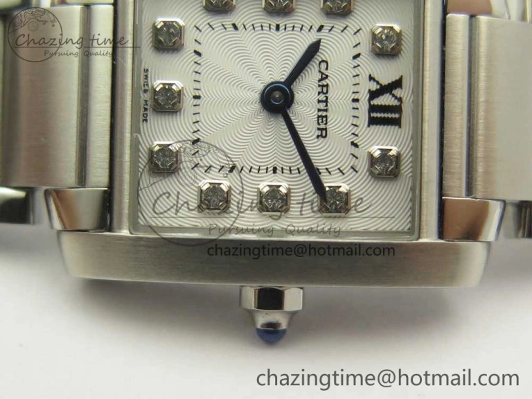 Tank Francaise Ladies 25mm SS 8848F 1:1 Best Edition White Dial Diamond Markers on SS Bracelet Ronda Quartz Elegant 6175