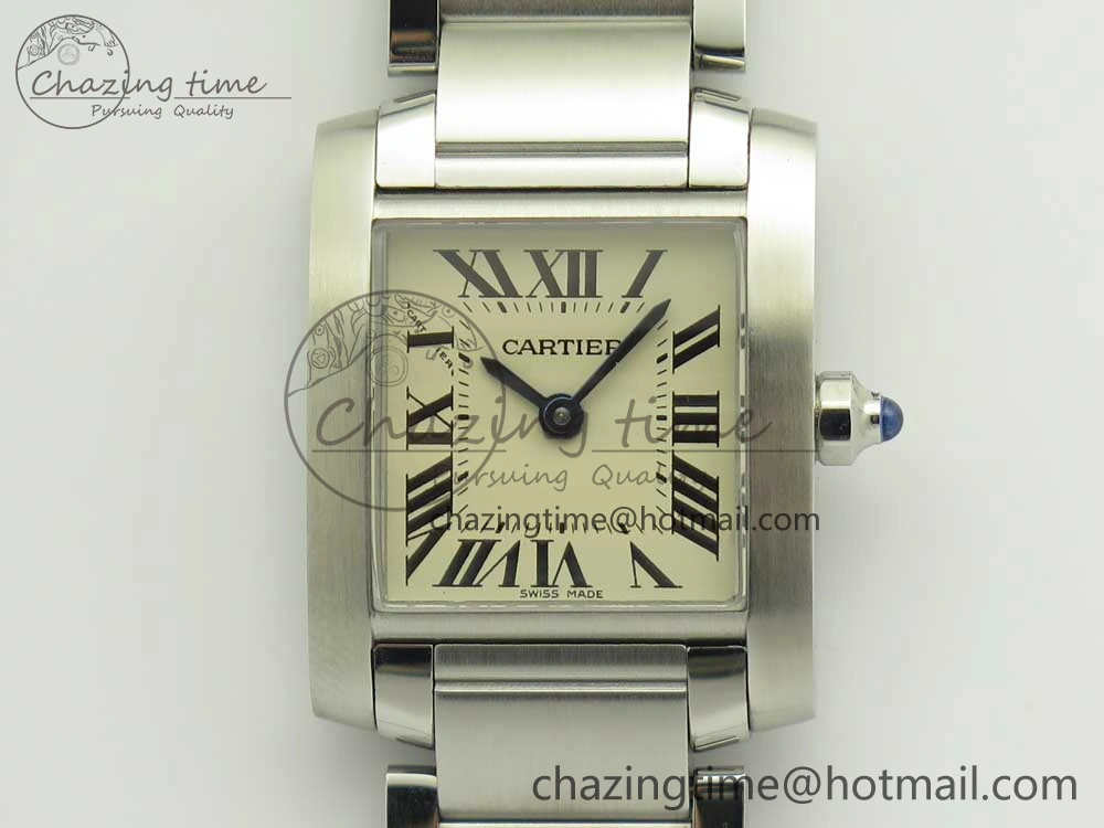 TravelReady Tank Francaise Ladies 25mm SS 8848F 1:1 Best Edition White Dial on SS Bracelet Ronda Quartz 6176