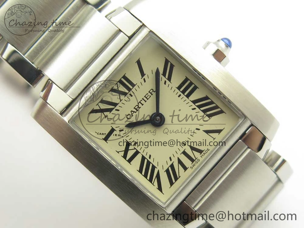 TravelReady Tank Francaise Ladies 25mm SS 8848F 1:1 Best Edition White Dial on SS Bracelet Ronda Quartz 6176