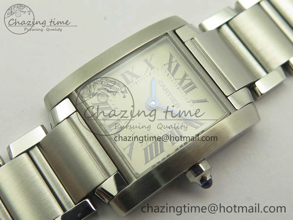 TravelReady Tank Francaise Ladies 25mm SS 8848F 1:1 Best Edition White Dial on SS Bracelet Ronda Quartz 6176