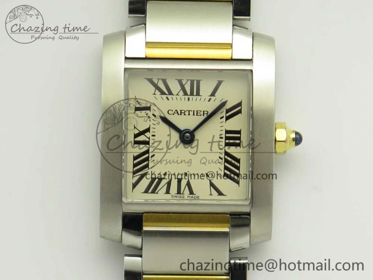 Youthful Tank Francaise Ladies 25mm SS YG 8848F 1:1 Best Edition Ivory Dial on SS YG Bracelet Ronda Quartz 6172