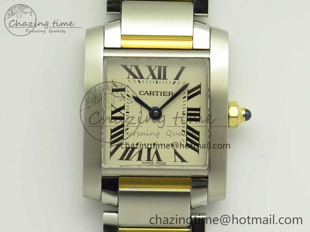 NewStyle Tank Francaise Ladies 25mm SS YG 8848F 1:1 Best Edition Ivory Dial on SS YG Bracelet Ronda Quartz 10641