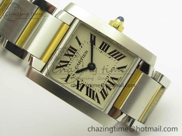 NewStyle Tank Francaise Ladies 25mm SS YG 8848F 1:1 Best Edition Ivory Dial on SS YG Bracelet Ronda Quartz 10641