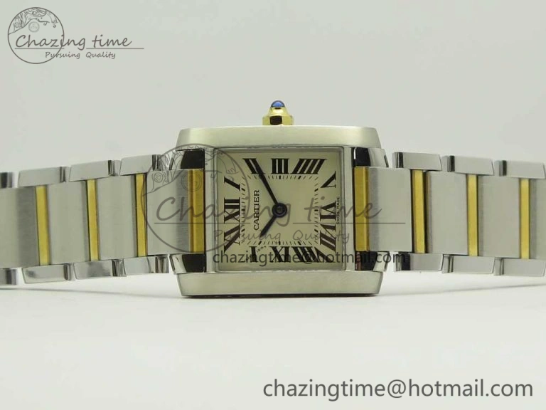 NewStyle Tank Francaise Ladies 25mm SS YG 8848F 1:1 Best Edition Ivory Dial on SS YG Bracelet Ronda Quartz 10641