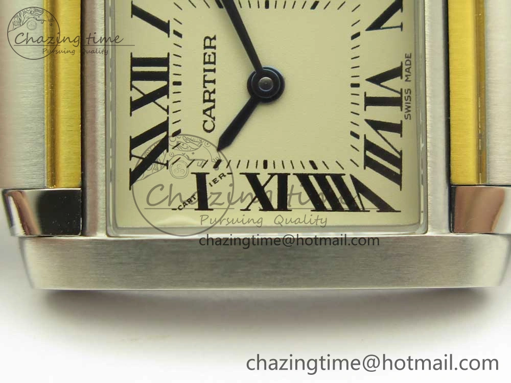 NewStyle Tank Francaise Ladies 25mm SS YG 8848F 1:1 Best Edition Ivory Dial on SS YG Bracelet Ronda Quartz 10641