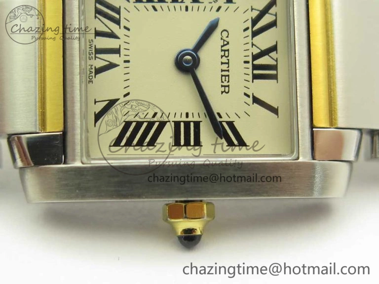 NewStyle Tank Francaise Ladies 25mm SS YG 8848F 1:1 Best Edition Ivory Dial on SS YG Bracelet Ronda Quartz 10641