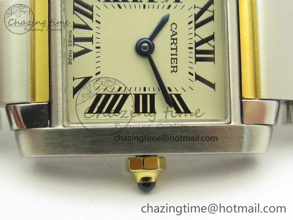 NewStyle Tank Francaise Ladies 25mm SS YG 8848F 1:1 Best Edition Ivory Dial on SS YG Bracelet Ronda Quartz 10641