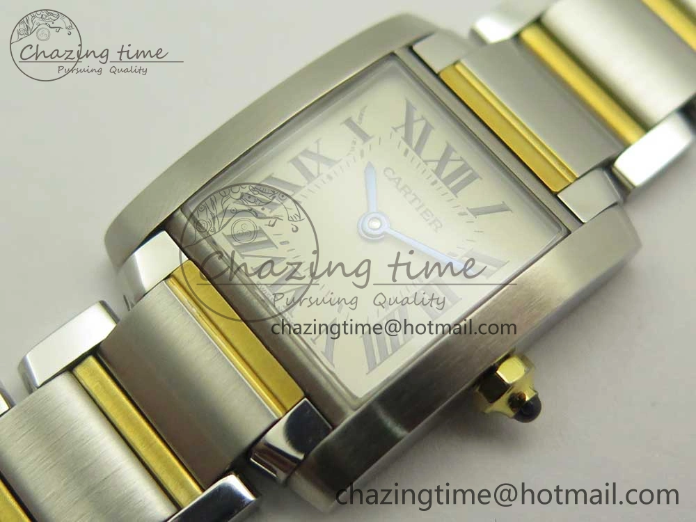 NewStyle Tank Francaise Ladies 25mm SS YG 8848F 1:1 Best Edition Ivory Dial on SS YG Bracelet Ronda Quartz 10641