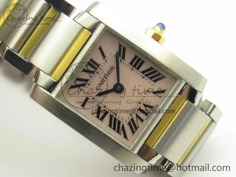 TimelessDesign Tank Francaise Ladies 25mm SS YG 8848F 1:1 Best Edition Pink Dial on SS YG Bracelet Ronda Quartz 10638