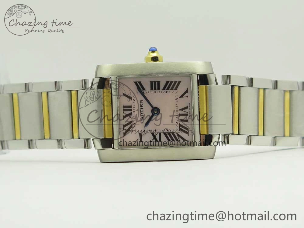 TimelessDesign Tank Francaise Ladies 25mm SS YG 8848F 1:1 Best Edition Pink Dial on SS YG Bracelet Ronda Quartz 10638