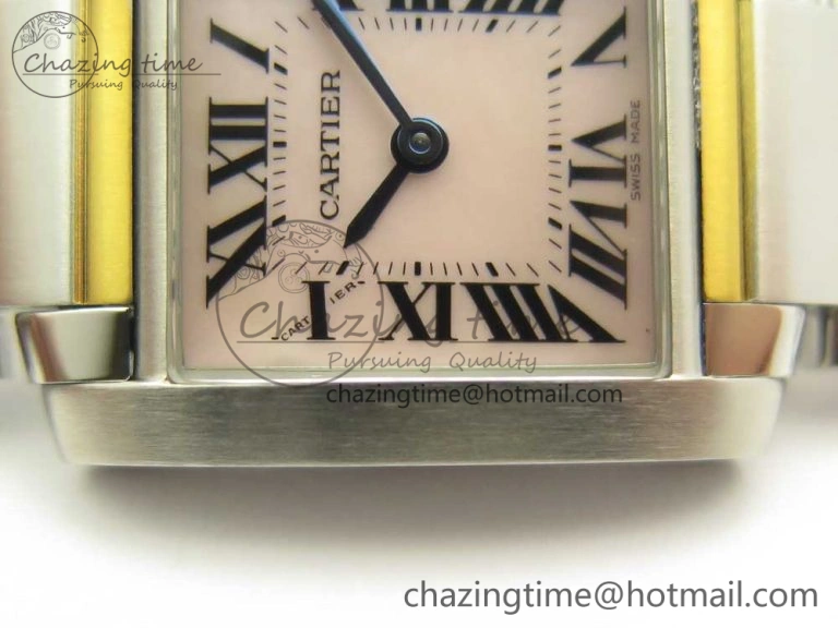 TimelessDesign Tank Francaise Ladies 25mm SS YG 8848F 1:1 Best Edition Pink Dial on SS YG Bracelet Ronda Quartz 10638