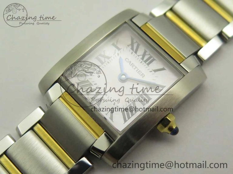 TimelessDesign Tank Francaise Ladies 25mm SS YG 8848F 1:1 Best Edition Pink Dial on SS YG Bracelet Ronda Quartz 10638