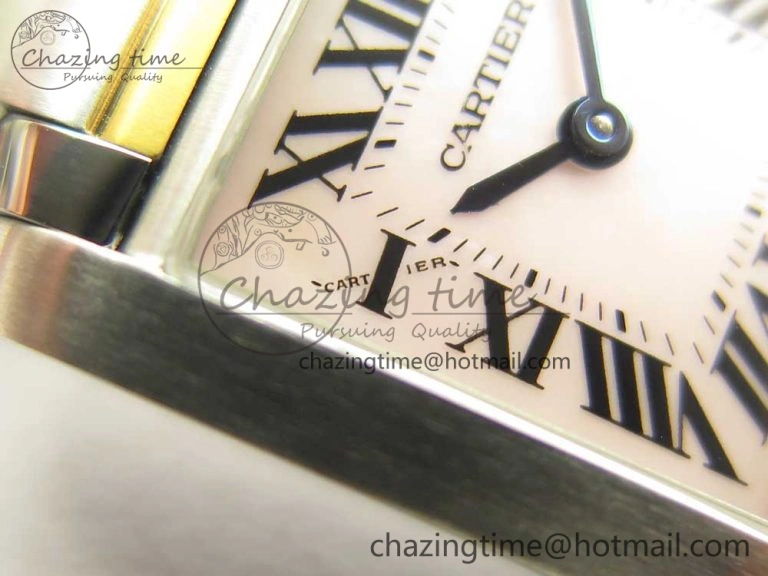 TimelessDesign Tank Francaise Ladies 25mm SS YG 8848F 1:1 Best Edition Pink Dial on SS YG Bracelet Ronda Quartz 10638