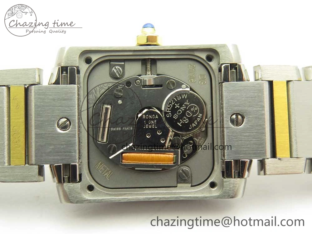 TimelessDesign Tank Francaise Ladies 25mm SS YG 8848F 1:1 Best Edition Pink Dial on SS YG Bracelet Ronda Quartz 10638