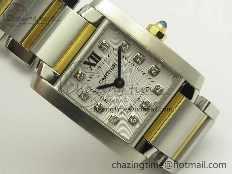Efficient Tank Francaise Ladies 25mm SS YG 8848F 1:1 Best Edition White Diamond Dial on SS YG Bracelet Ronda Quartz 6170