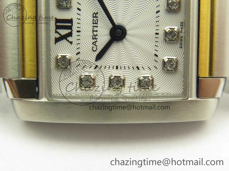 Efficient Tank Francaise Ladies 25mm SS YG 8848F 1:1 Best Edition White Diamond Dial on SS YG Bracelet Ronda Quartz 6170