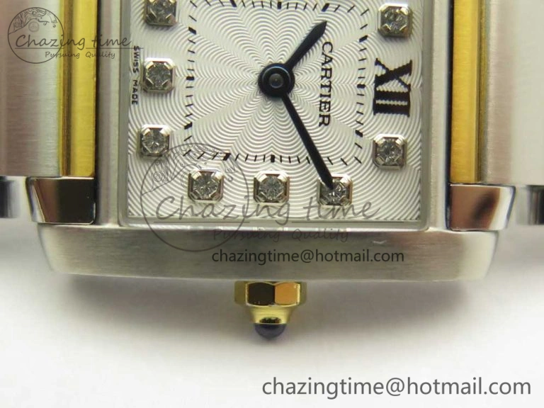 Efficient Tank Francaise Ladies 25mm SS YG 8848F 1:1 Best Edition White Diamond Dial on SS YG Bracelet Ronda Quartz 6170